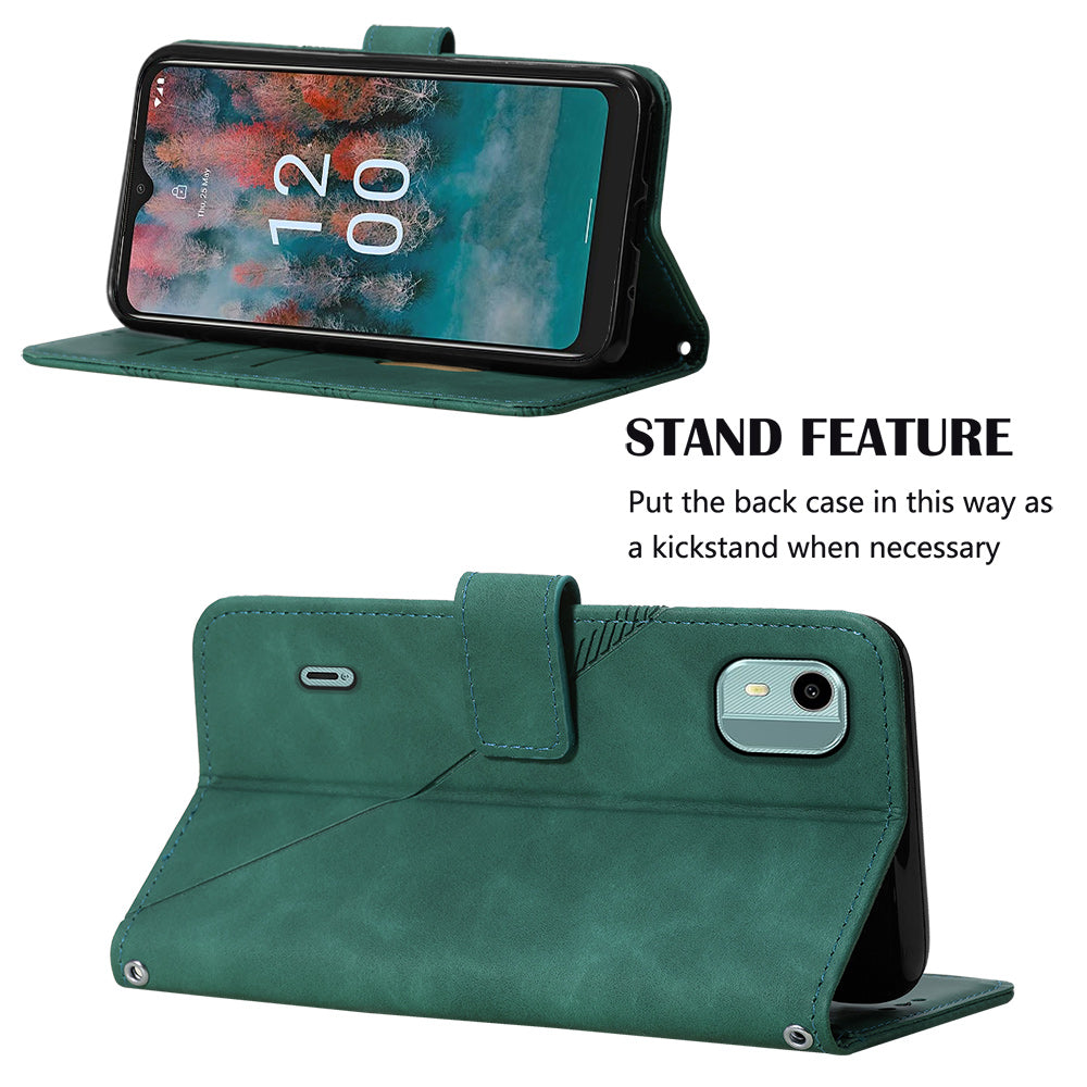 YB Imprinting Series-2 For Nokia C12 4G / C12 Pro / C12 Plus PU Leather Anti-drop Phone Case Imprinted Lines Stand Wallet Cover