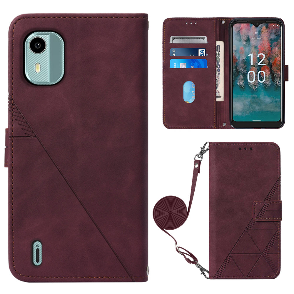 YB Imprinting Series-2 For Nokia C12 4G / C12 Pro / C12 Plus PU Leather Anti-drop Phone Case Imprinted Lines Stand Wallet Cover