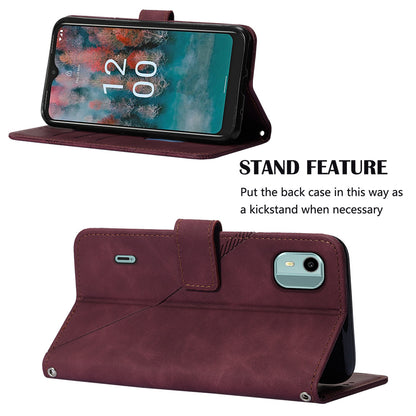 YB Imprinting Series-2 For Nokia C12 4G / C12 Pro / C12 Plus PU Leather Anti-drop Phone Case Imprinted Lines Stand Wallet Cover