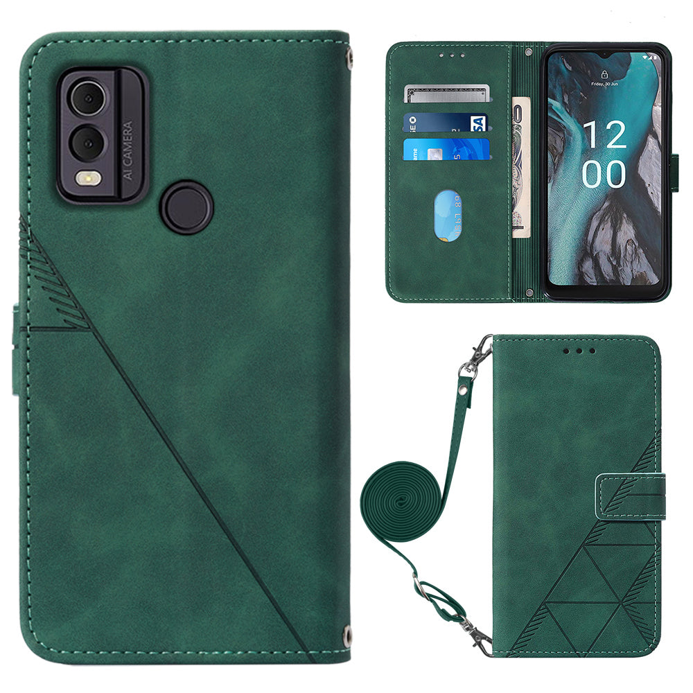 YB Imprinting Series-2 Shockproof Cover for Nokia C22 Imprinted Lines Stand Wallet Leather Phone Case