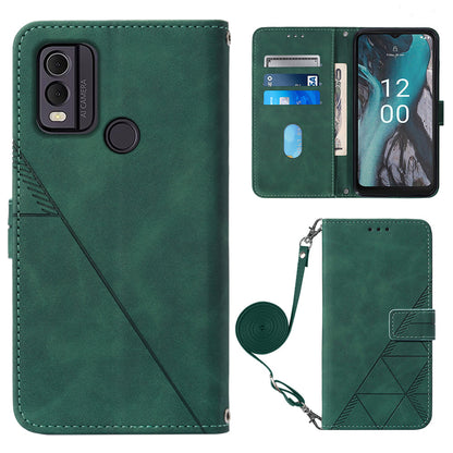 YB Imprinting Series-2 Shockproof Cover for Nokia C22 Imprinted Lines Stand Wallet Leather Phone Case