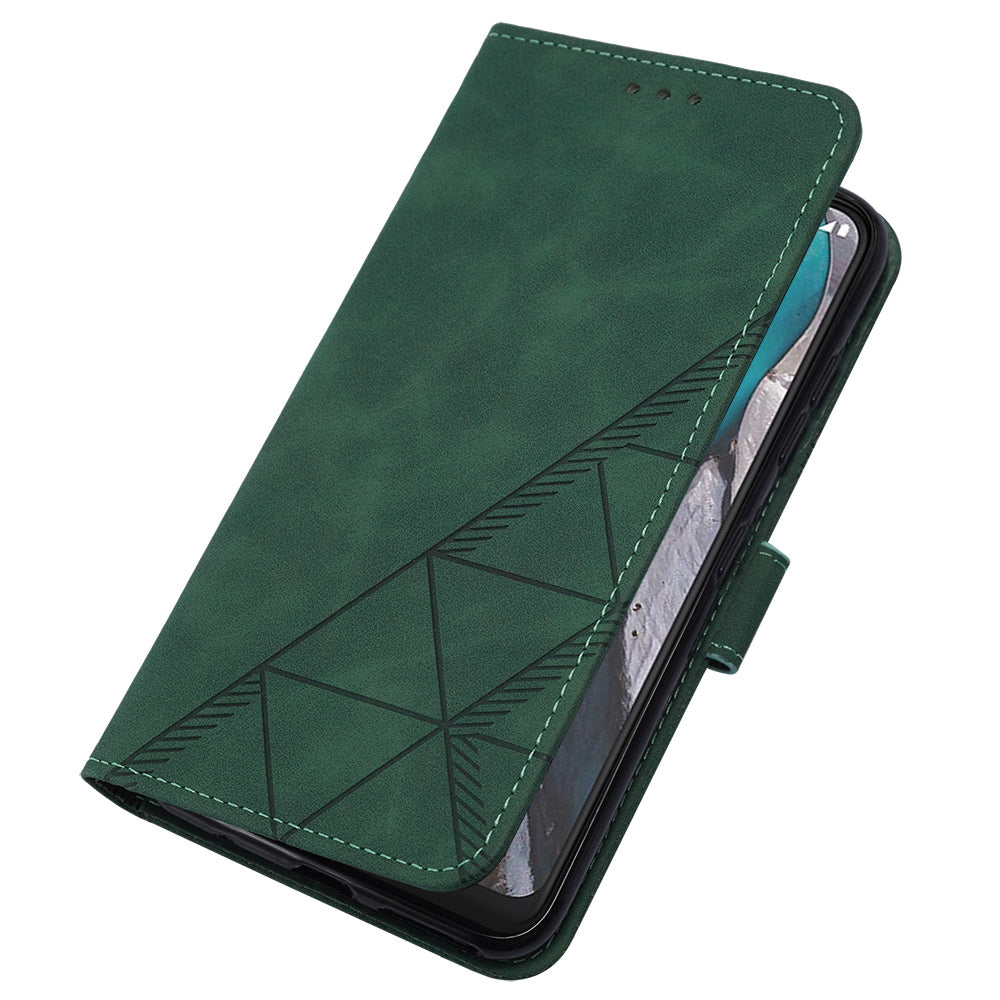 YB Imprinting Series-2 Shockproof Cover for Nokia C22 Imprinted Lines Stand Wallet Leather Phone Case