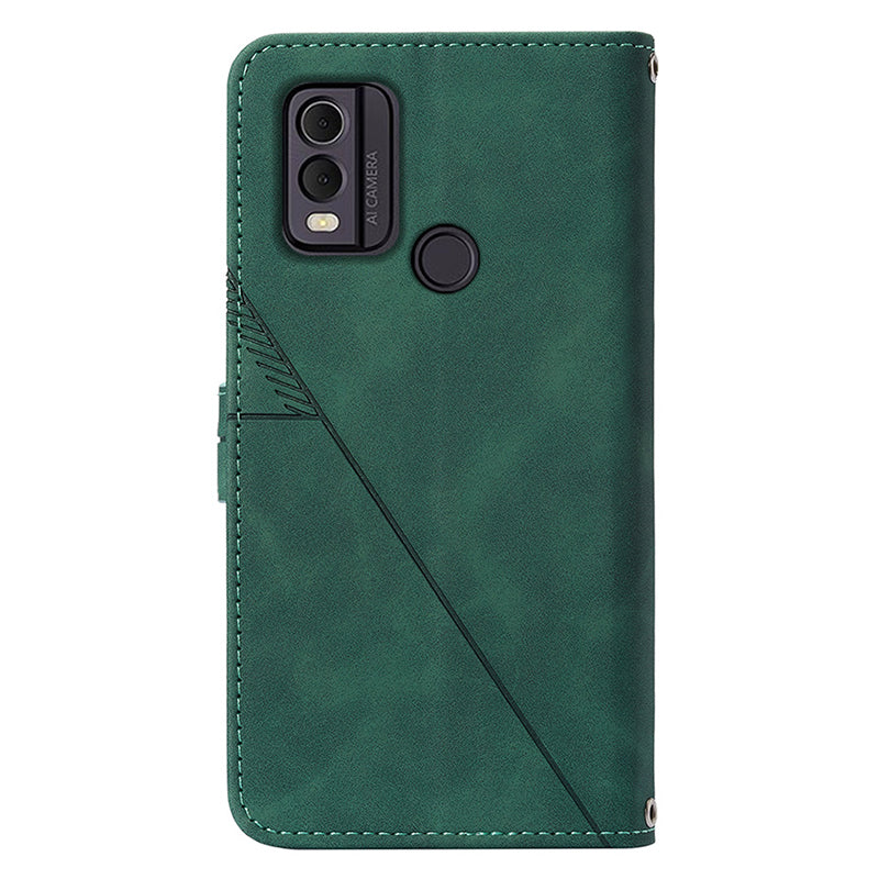 YB Imprinting Series-2 Shockproof Cover for Nokia C22 Imprinted Lines Stand Wallet Leather Phone Case
