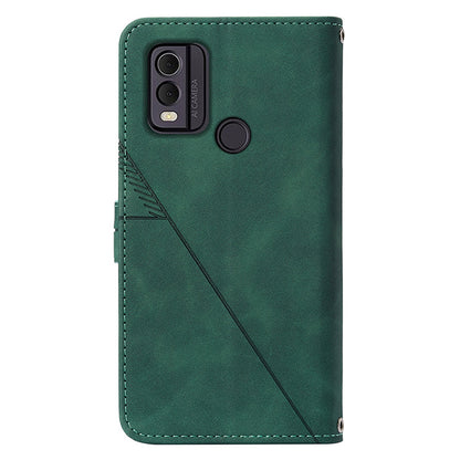 YB Imprinting Series-2 Shockproof Cover for Nokia C22 Imprinted Lines Stand Wallet Leather Phone Case