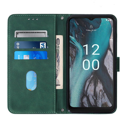 YB Imprinting Series-2 Shockproof Cover for Nokia C22 Imprinted Lines Stand Wallet Leather Phone Case