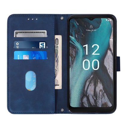 YB Imprinting Series-2 Shockproof Cover for Nokia C22 Imprinted Lines Stand Wallet Leather Phone Case