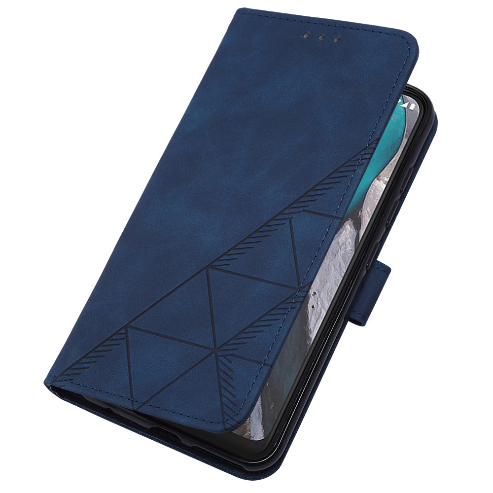 YB Imprinting Series-2 Shockproof Cover for Nokia C22 Imprinted Lines Stand Wallet Leather Phone Case