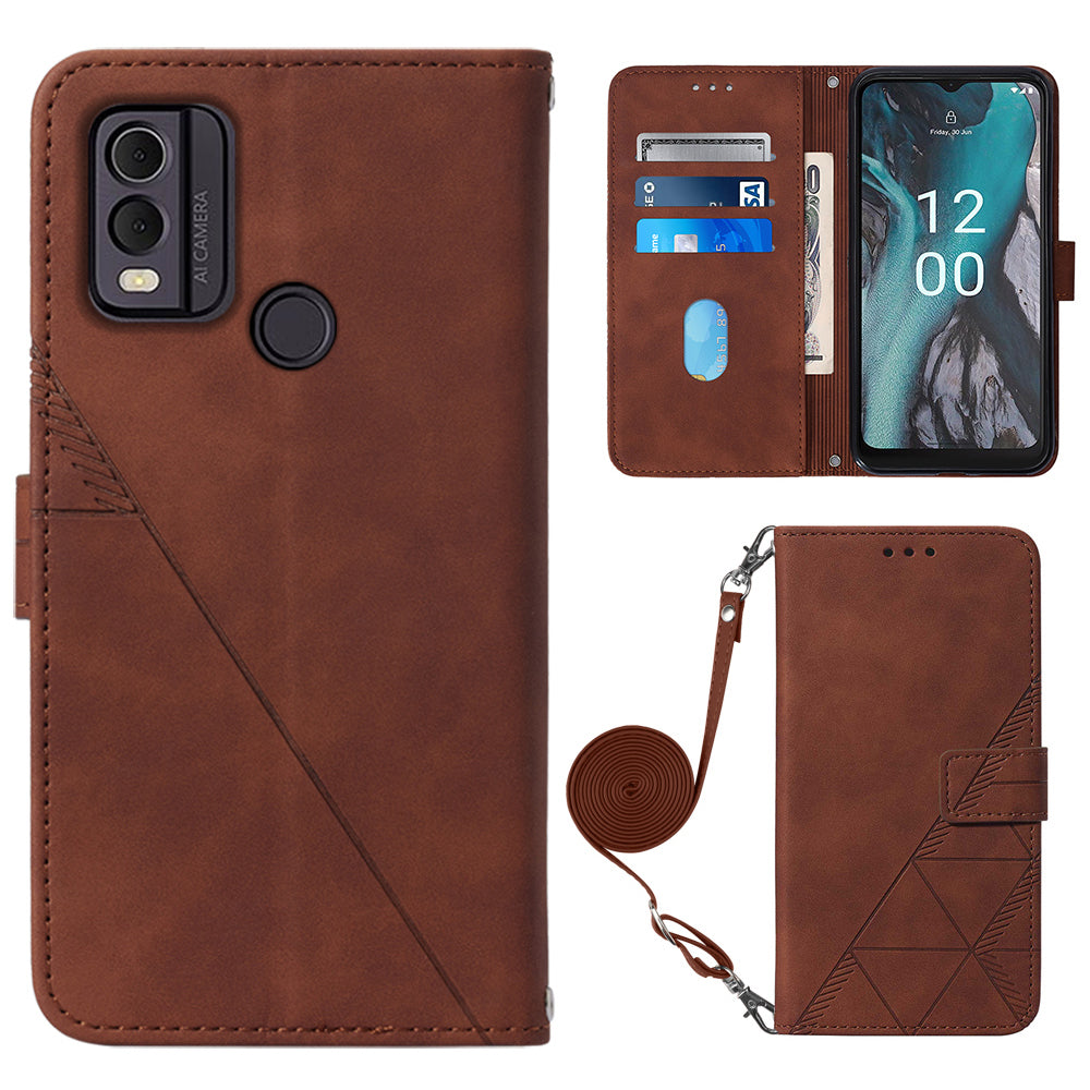 YB Imprinting Series-2 Shockproof Cover for Nokia C22 Imprinted Lines Stand Wallet Leather Phone Case