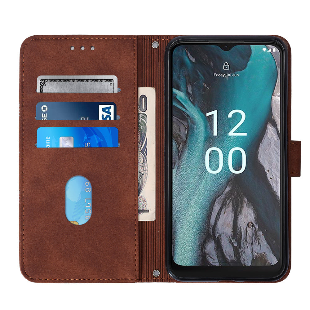 YB Imprinting Series-2 Shockproof Cover for Nokia C22 Imprinted Lines Stand Wallet Leather Phone Case