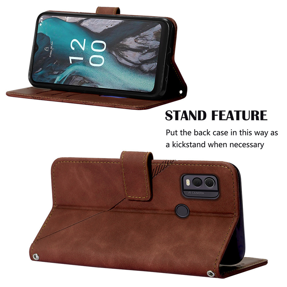 YB Imprinting Series-2 Shockproof Cover for Nokia C22 Imprinted Lines Stand Wallet Leather Phone Case
