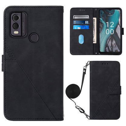YB Imprinting Series-2 Shockproof Cover for Nokia C22 Imprinted Lines Stand Wallet Leather Phone Case