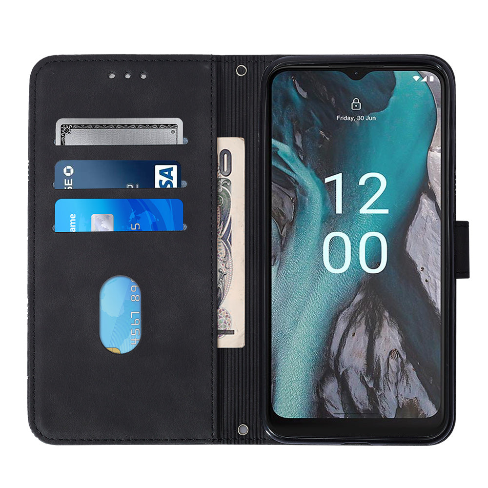 YB Imprinting Series-2 Shockproof Cover for Nokia C22 Imprinted Lines Stand Wallet Leather Phone Case