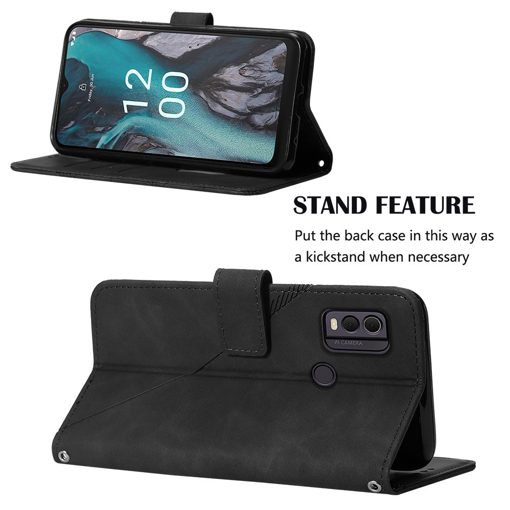 YB Imprinting Series-2 Shockproof Cover for Nokia C22 Imprinted Lines Stand Wallet Leather Phone Case