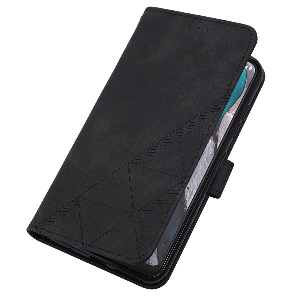 YB Imprinting Series-2 Shockproof Cover for Nokia C22 Imprinted Lines Stand Wallet Leather Phone Case