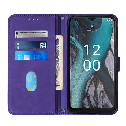 YB Imprinting Series-2 Shockproof Cover for Nokia C22 Imprinted Lines Stand Wallet Leather Phone Case