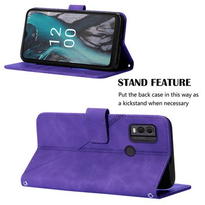 YB Imprinting Series-2 Shockproof Cover for Nokia C22 Imprinted Lines Stand Wallet Leather Phone Case