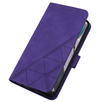 YB Imprinting Series-2 Shockproof Cover for Nokia C22 Imprinted Lines Stand Wallet Leather Phone Case