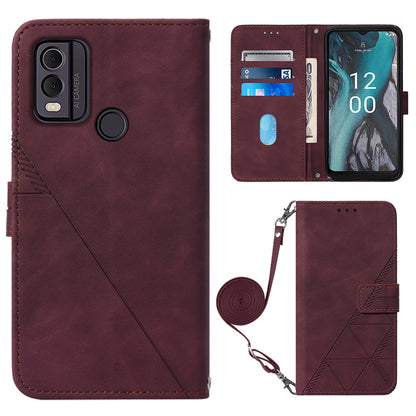 YB Imprinting Series-2 Shockproof Cover for Nokia C22 Imprinted Lines Stand Wallet Leather Phone Case