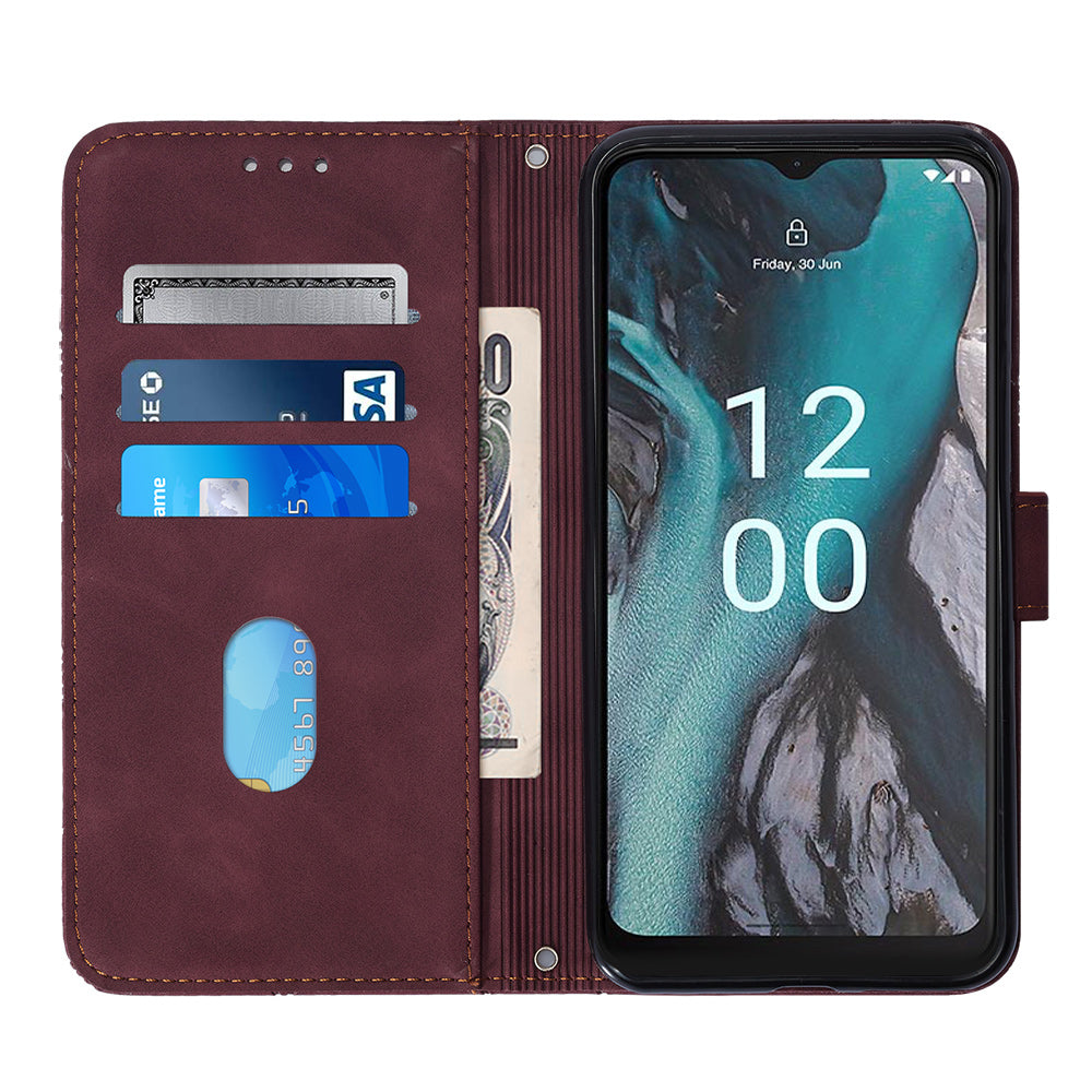 YB Imprinting Series-2 Shockproof Cover for Nokia C22 Imprinted Lines Stand Wallet Leather Phone Case