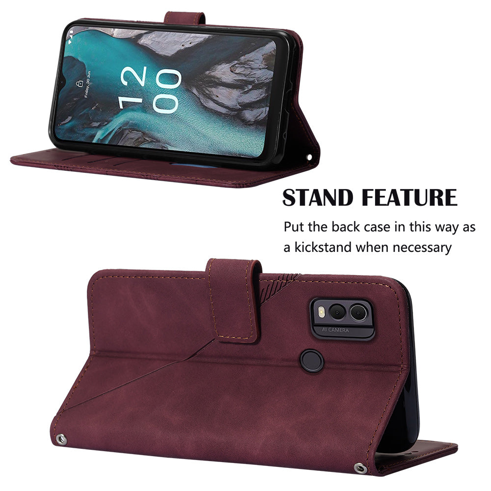 YB Imprinting Series-2 Shockproof Cover for Nokia C22 Imprinted Lines Stand Wallet Leather Phone Case