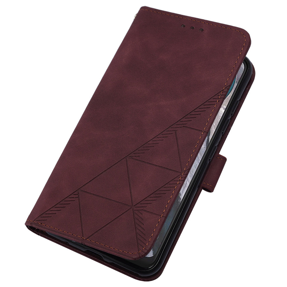 YB Imprinting Series-2 Shockproof Cover for Nokia C22 Imprinted Lines Stand Wallet Leather Phone Case