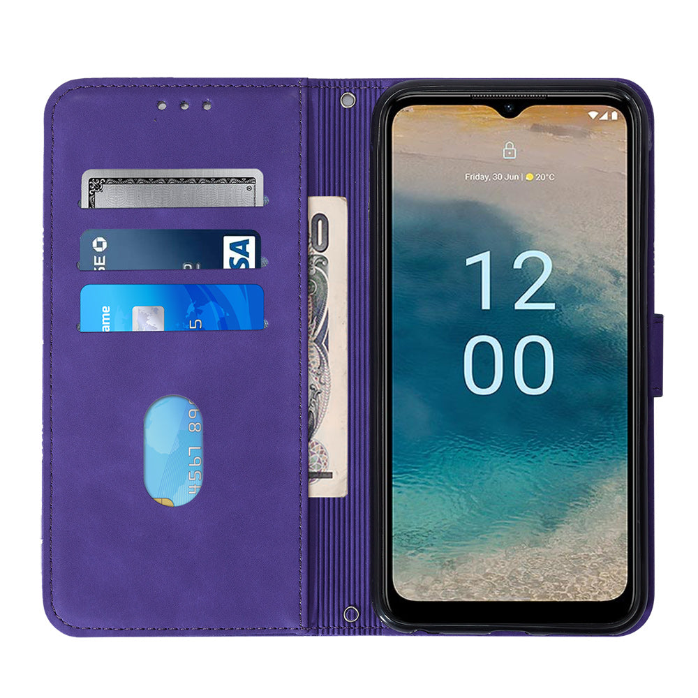 YB Imprinting Series-2 For Nokia G22 Anti-scratch PU Leather Phone Case Imprinted Lines Stand Wallet Cover