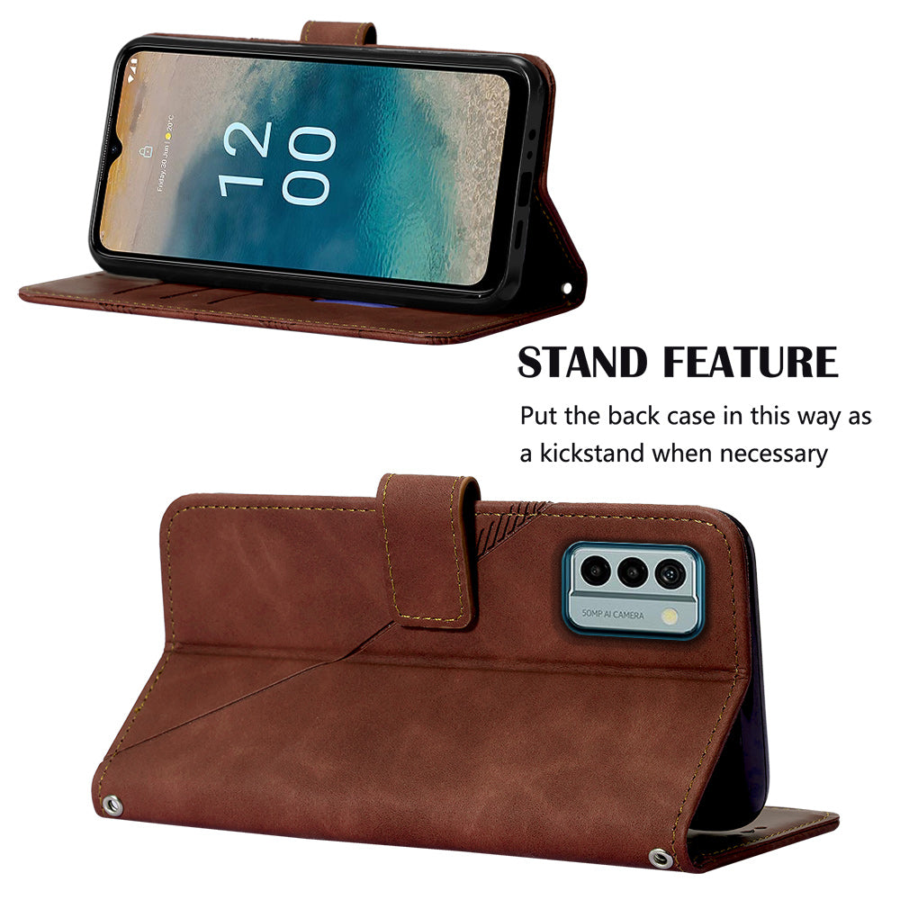 YB Imprinting Series-2 For Nokia G22 Anti-scratch PU Leather Phone Case Imprinted Lines Stand Wallet Cover