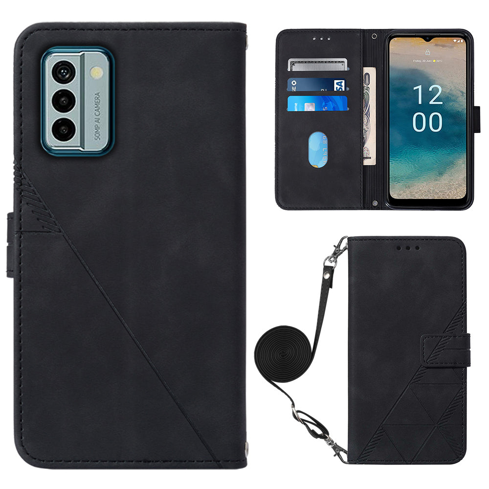 YB Imprinting Series-2 For Nokia G22 Anti-scratch PU Leather Phone Case Imprinted Lines Stand Wallet Cover