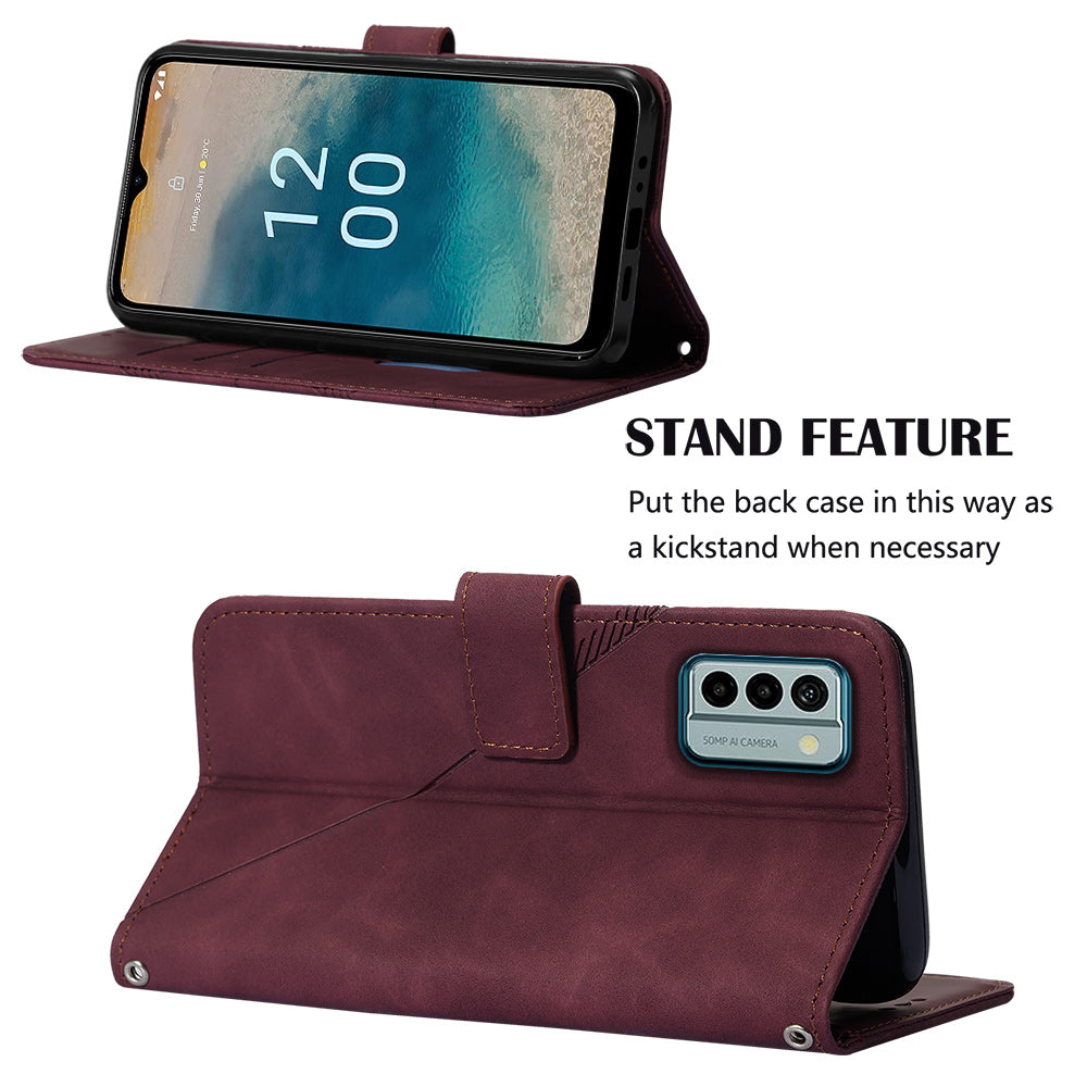 YB Imprinting Series-2 For Nokia G22 Anti-scratch PU Leather Phone Case Imprinted Lines Stand Wallet Cover