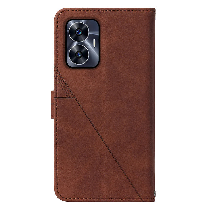 YB Imprinting Series-2 For Realme C55 PU Leather Phone Case Imprinted Lines Stand Wallet Drop-proof Cover