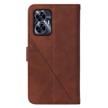 YB Imprinting Series-2 For Realme C55 PU Leather Phone Case Imprinted Lines Stand Wallet Drop-proof Cover