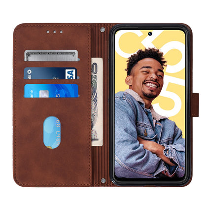 YB Imprinting Series-2 For Realme C55 PU Leather Phone Case Imprinted Lines Stand Wallet Drop-proof Cover