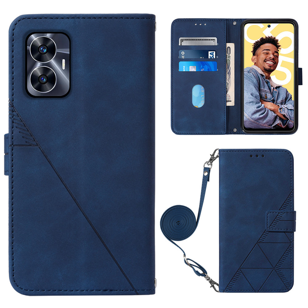 YB Imprinting Series-2 For Realme C55 PU Leather Phone Case Imprinted Lines Stand Wallet Drop-proof Cover