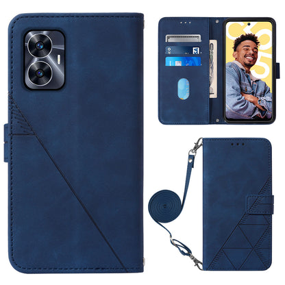 YB Imprinting Series-2 For Realme C55 PU Leather Phone Case Imprinted Lines Stand Wallet Drop-proof Cover