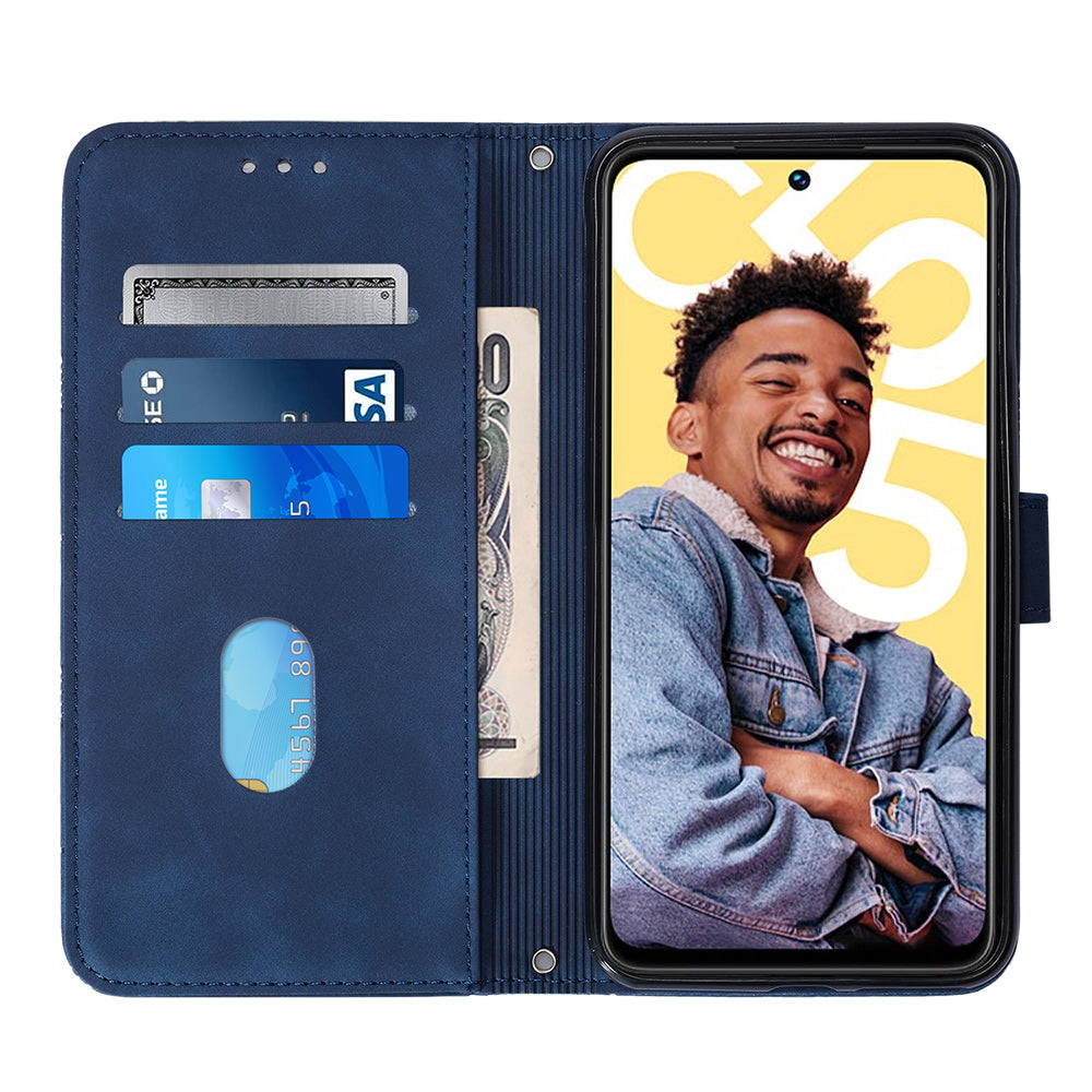 YB Imprinting Series-2 For Realme C55 PU Leather Phone Case Imprinted Lines Stand Wallet Drop-proof Cover