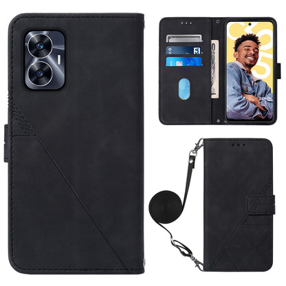 YB Imprinting Series-2 For Realme C55 PU Leather Phone Case Imprinted Lines Stand Wallet Drop-proof Cover