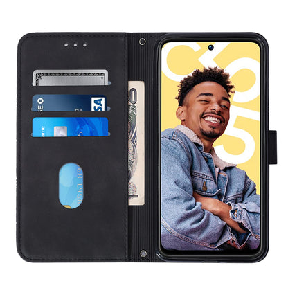 YB Imprinting Series-2 For Realme C55 PU Leather Phone Case Imprinted Lines Stand Wallet Drop-proof Cover