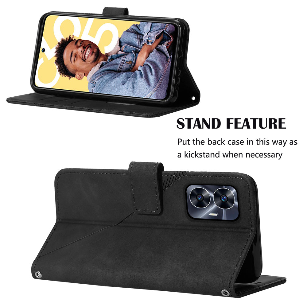 YB Imprinting Series-2 For Realme C55 PU Leather Phone Case Imprinted Lines Stand Wallet Drop-proof Cover