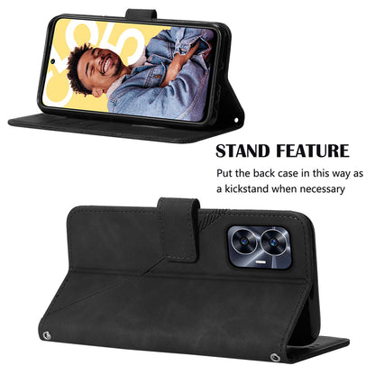 YB Imprinting Series-2 For Realme C55 PU Leather Phone Case Imprinted Lines Stand Wallet Drop-proof Cover