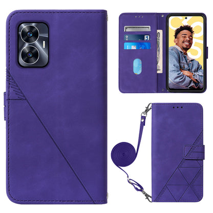 YB Imprinting Series-2 For Realme C55 PU Leather Phone Case Imprinted Lines Stand Wallet Drop-proof Cover
