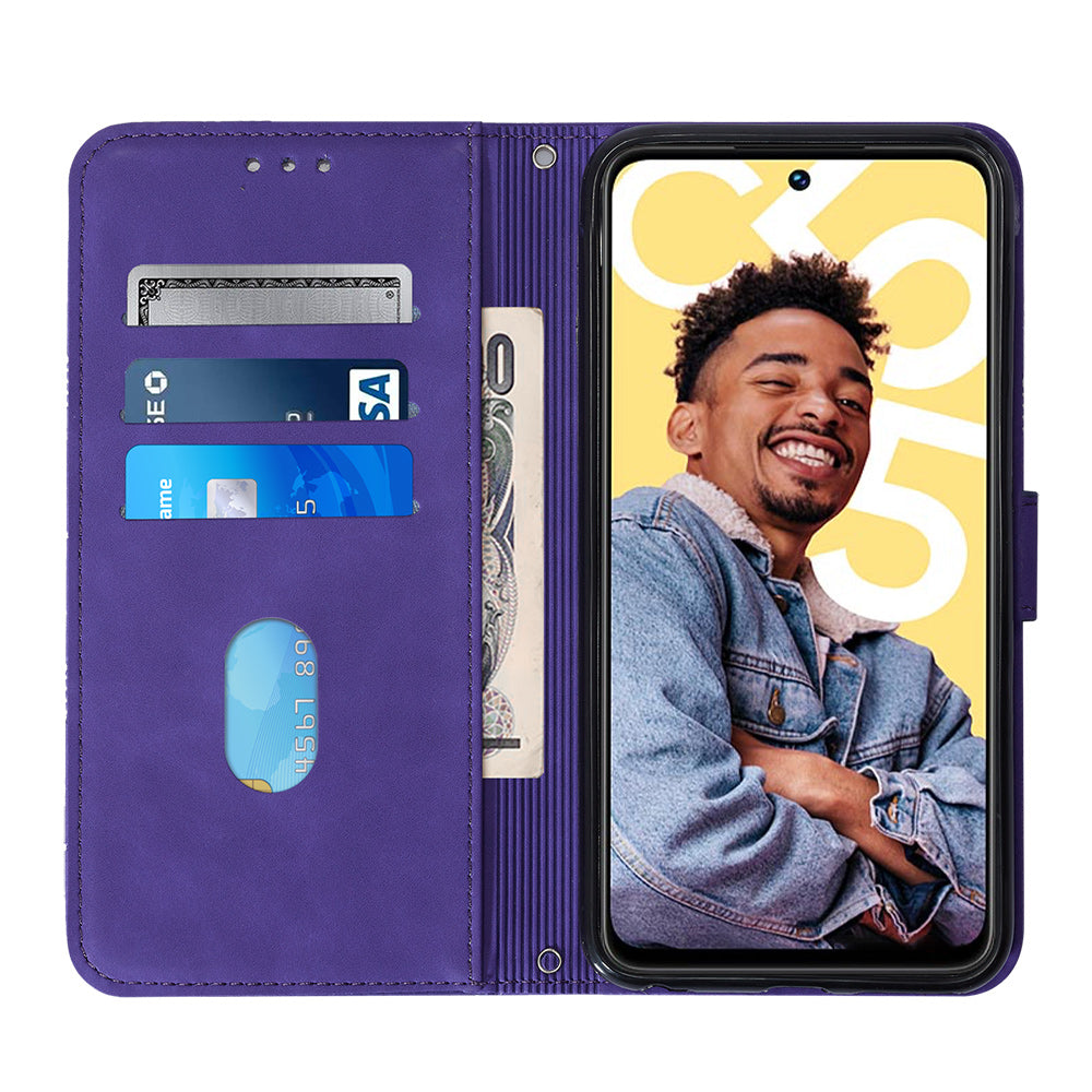 YB Imprinting Series-2 For Realme C55 PU Leather Phone Case Imprinted Lines Stand Wallet Drop-proof Cover