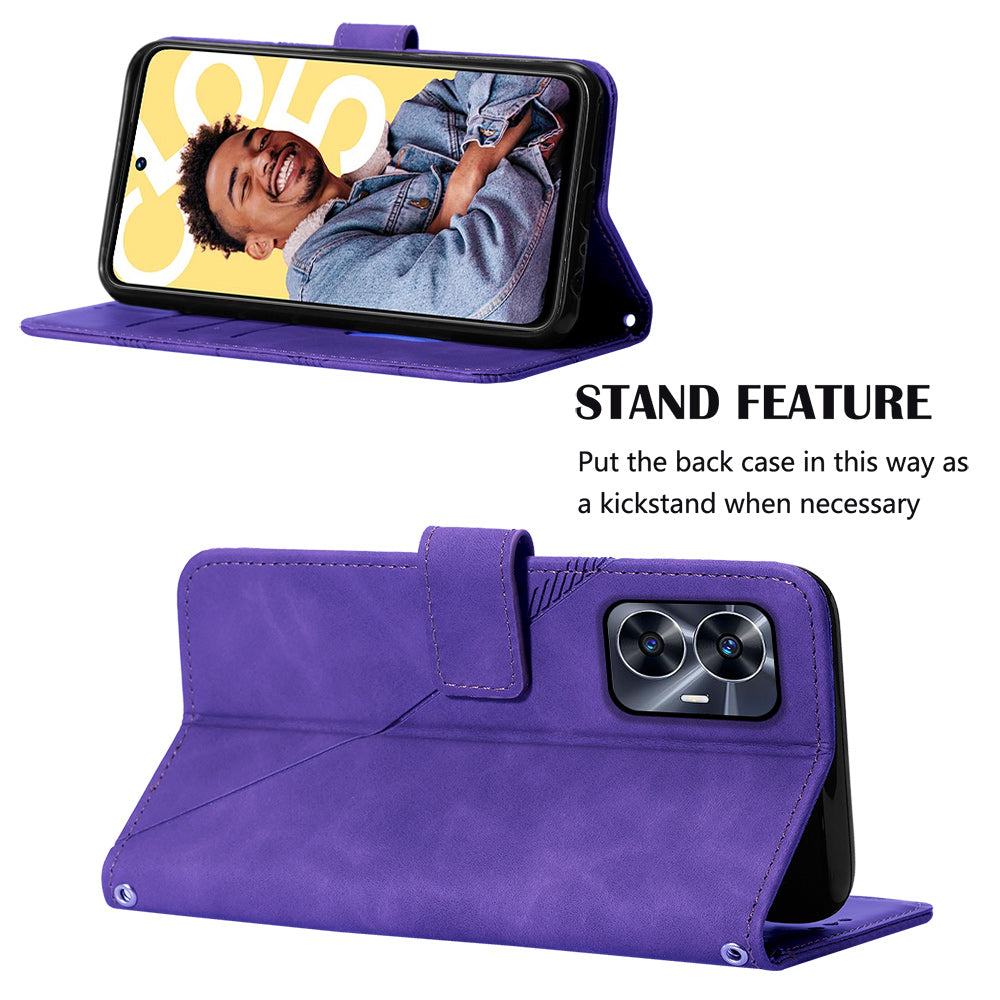 YB Imprinting Series-2 For Realme C55 PU Leather Phone Case Imprinted Lines Stand Wallet Drop-proof Cover