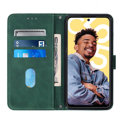 YB Imprinting Series-2 For Realme C55 PU Leather Phone Case Imprinted Lines Stand Wallet Drop-proof Cover