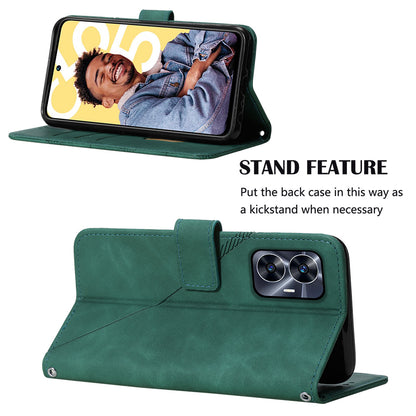 YB Imprinting Series-2 For Realme C55 PU Leather Phone Case Imprinted Lines Stand Wallet Drop-proof Cover