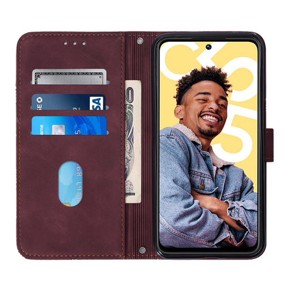 YB Imprinting Series-2 For Realme C55 PU Leather Phone Case Imprinted Lines Stand Wallet Drop-proof Cover