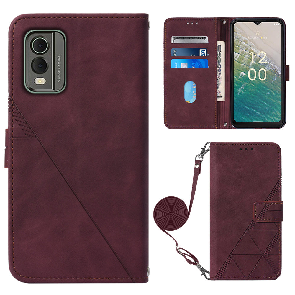 YB Imprinting Series-2 Stand Shell for Nokia C32 (TA-1534) PU Leather Phone Case Imprinted Lines Wallet Cover