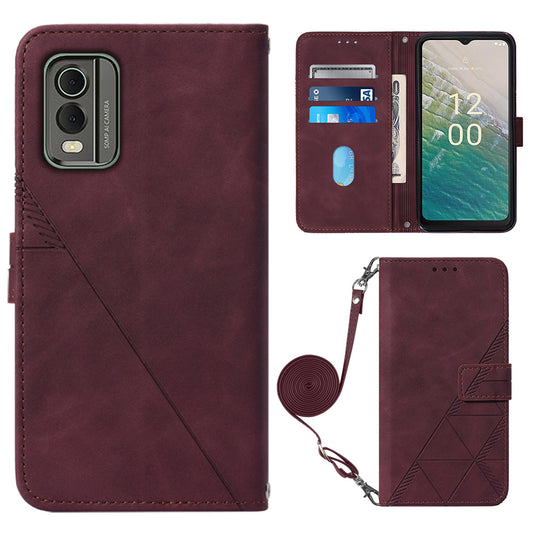 YB Imprinting Series-2 Stand Shell for Nokia C32 (TA-1534) PU Leather Phone Case Imprinted Lines Wallet Cover