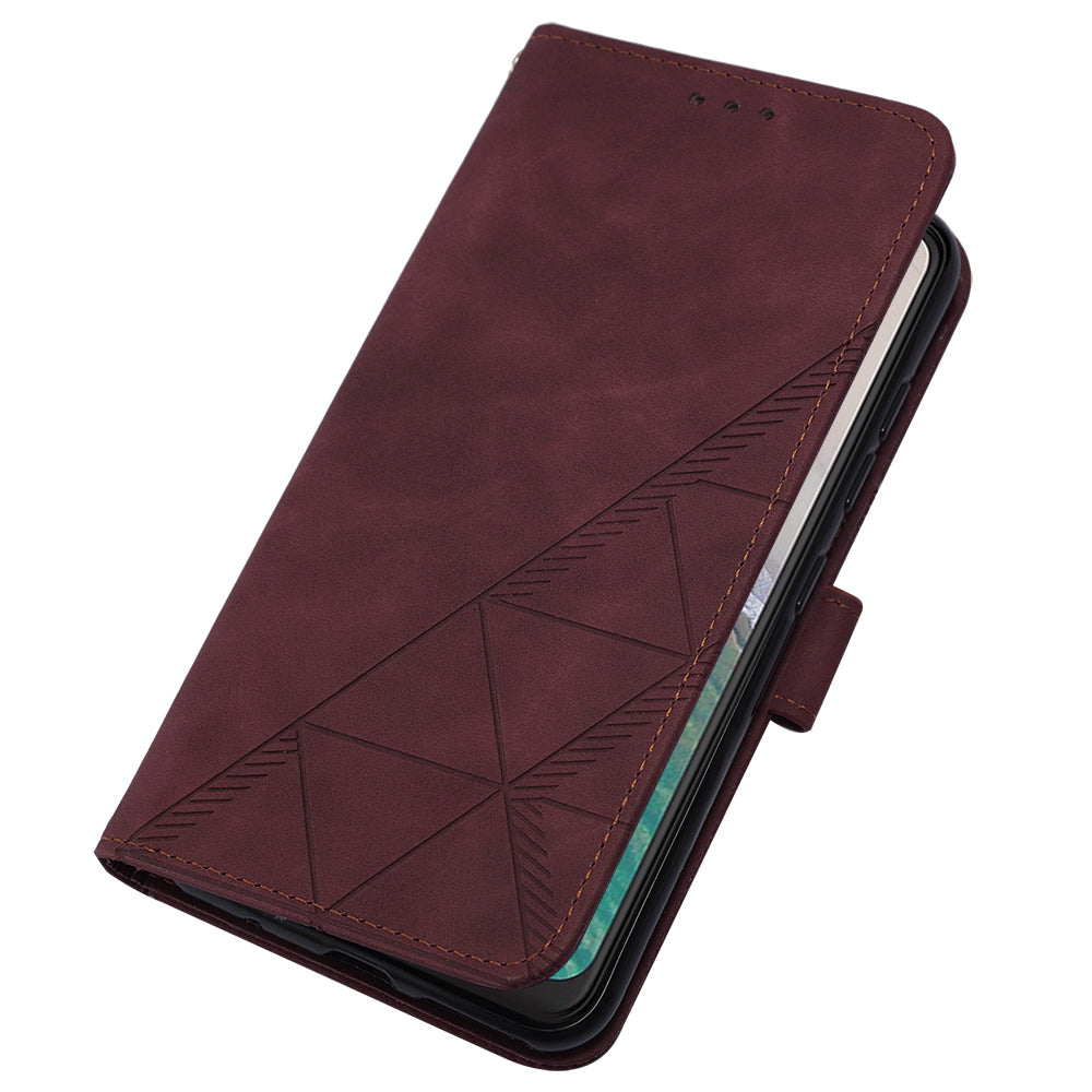 YB Imprinting Series-2 Stand Shell for Nokia C32 (TA-1534) PU Leather Phone Case Imprinted Lines Wallet Cover