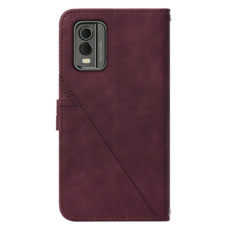 YB Imprinting Series-2 Stand Shell for Nokia C32 (TA-1534) PU Leather Phone Case Imprinted Lines Wallet Cover