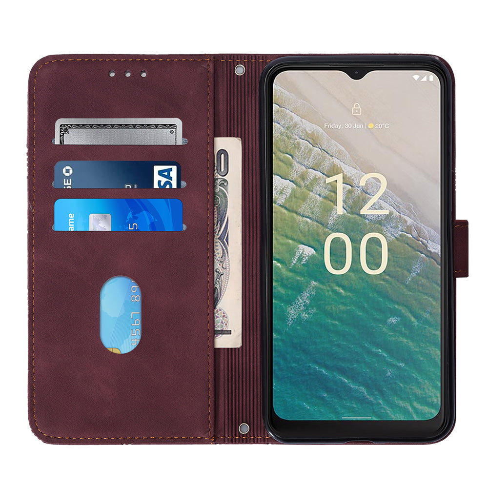 YB Imprinting Series-2 Stand Shell for Nokia C32 (TA-1534) PU Leather Phone Case Imprinted Lines Wallet Cover